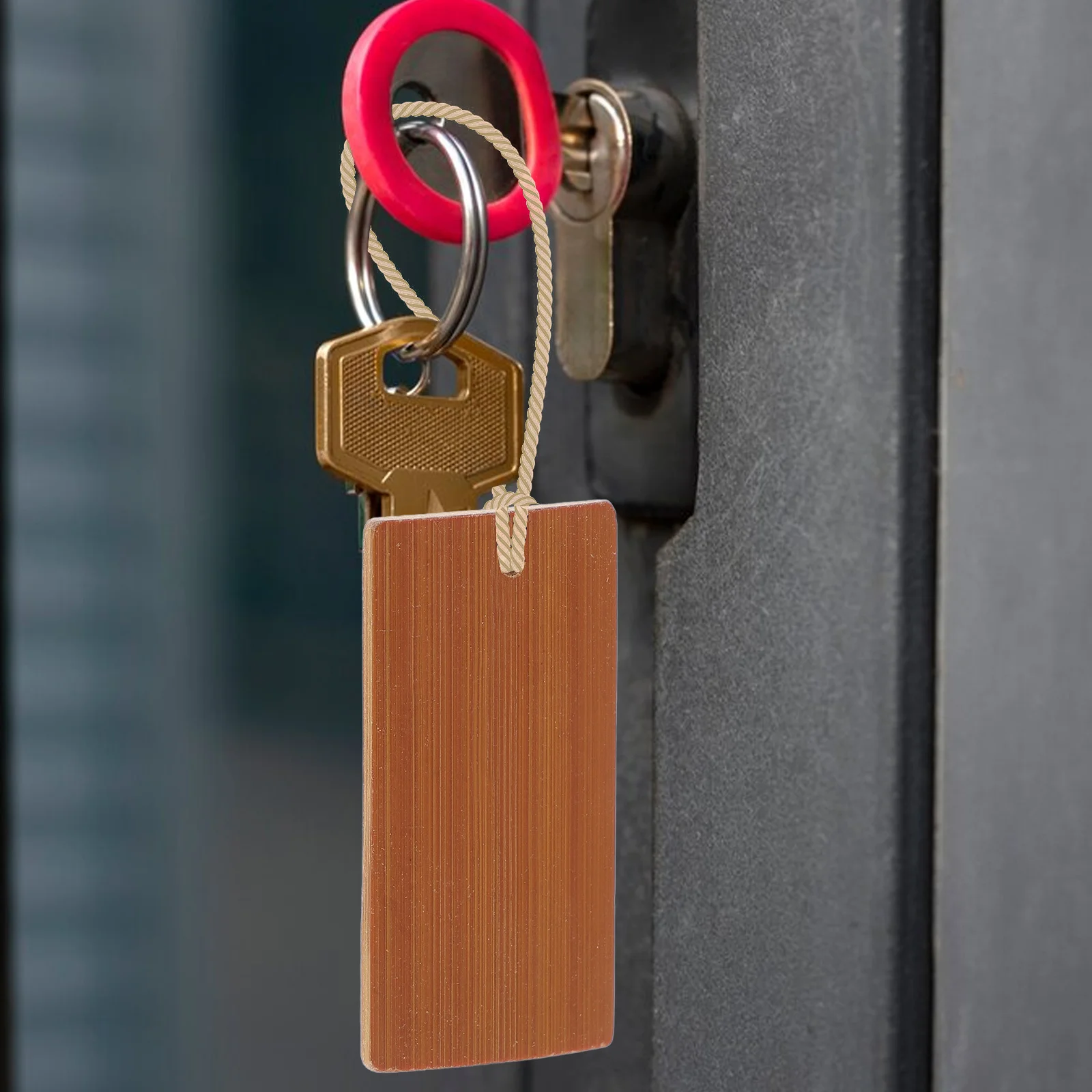 50pcs Bamboo Chip Keychain Pendant 60X30Mm Diy Sculpture Decoration For Bag Car Creative Keyring Jewelry Craft