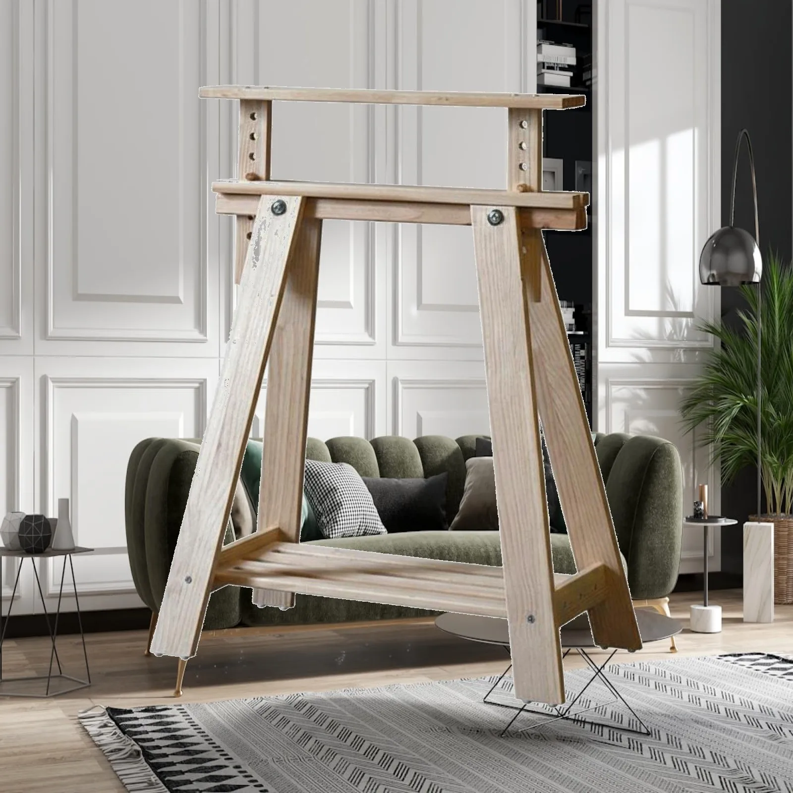 Solid Wood Workbench Trestle Legs for DIY Desk Support Rustic Table Base for Home Studio Art Projects