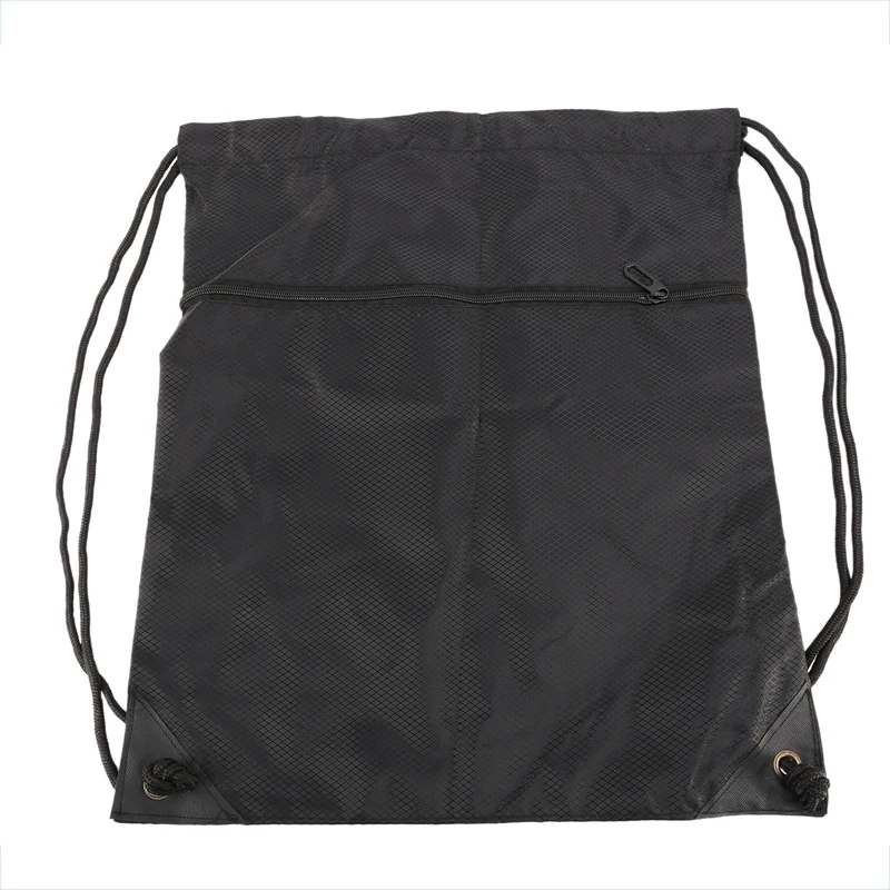 Hot Kf-Drawstring Backpack Sports Gym Bag For Women Men Children Large Size With Zipper Bottle Mesh Pockets Black