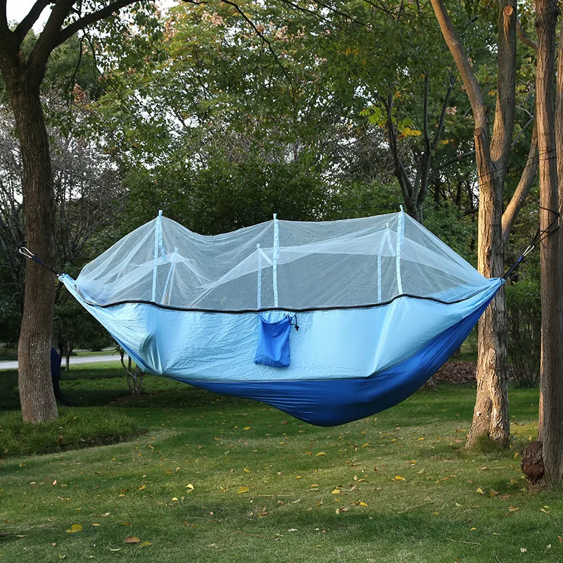 Automatic Quick-opening Mosquito Net Hammock Outdoor Camping Pole Hammock swing Anti-rollover Nylon Rocking Chair 260x140cm