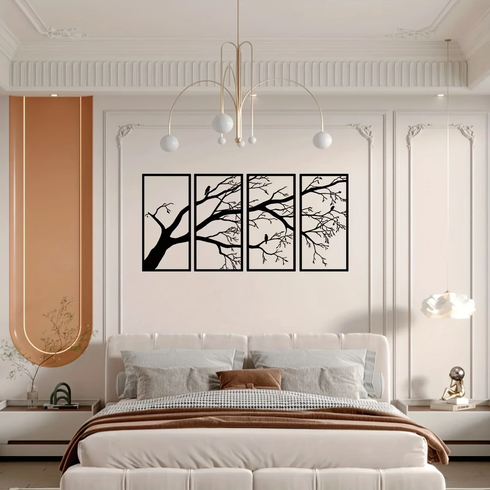 4 Pcs Stunning Tree of Life Metal Wall Hanging Art - Black Branch Wall Decor for Indoor/Outdoor Decor, Perfect Housewarming Gift