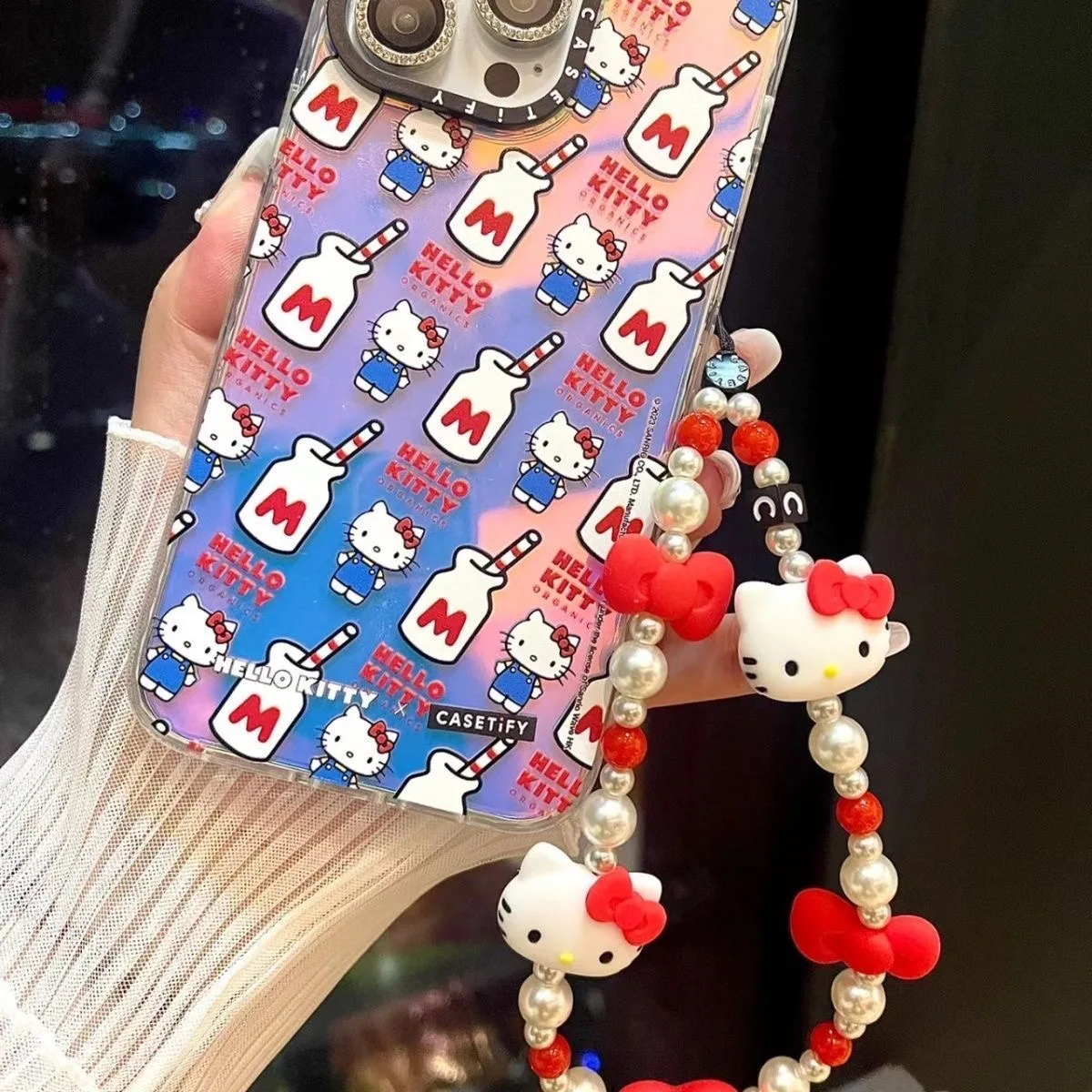 Kawaii Hello Kitty Phone Chain Keychain Y2K Hello Kitty Accessories Things Chain Anti-Lost Lanyard Key Short Wrist Rope Jewelry