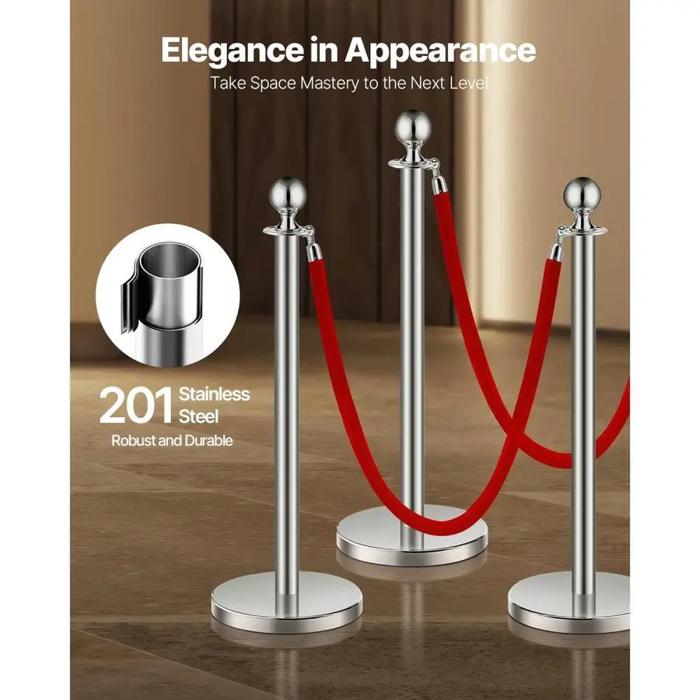 Elegant Stanchions with Velvet Ropes Set of 4 Stainless Steel Posts Crowd Control Barriers Red Carpet Event Decor