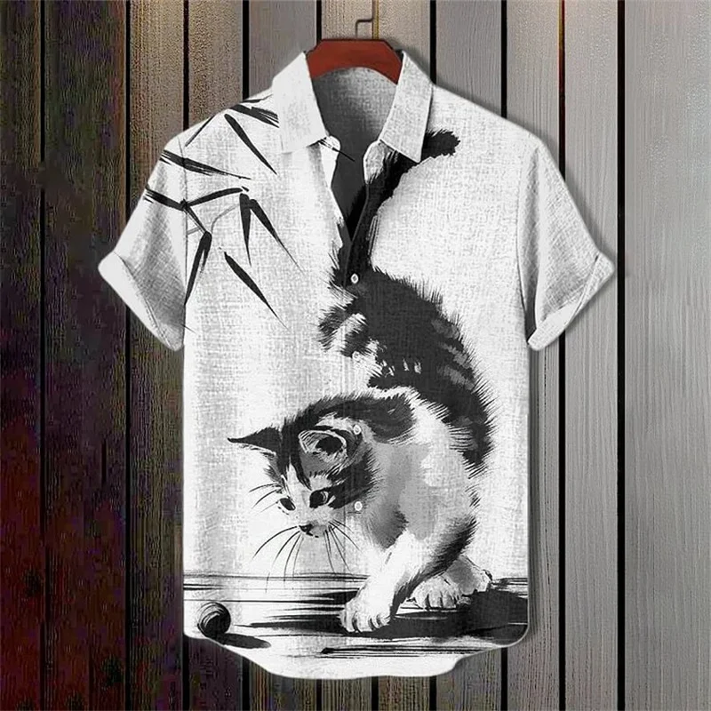 

Винтажная льняная мужская рубашка с 3D принтом морской рыбы, удобная рубашка, летняя модная рубашка с коротким рукавом и пуговицами для праздника