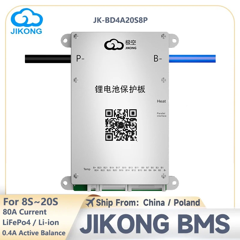 

JK Smart BMS BD4A20S8P 8S-20S BT APP RS485 12V 24V 80A Charge With 0.4A Active Balance for LiFePo4 Li-ion LTO Battery JIKONG BMS