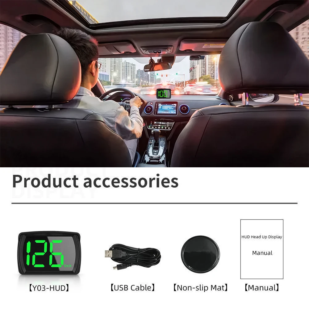 Universal Car HUD Head Up Display Dual Chips KMH MPH Reminder Meter HD LCD Display Plug and Play Big Font for All Vehicle