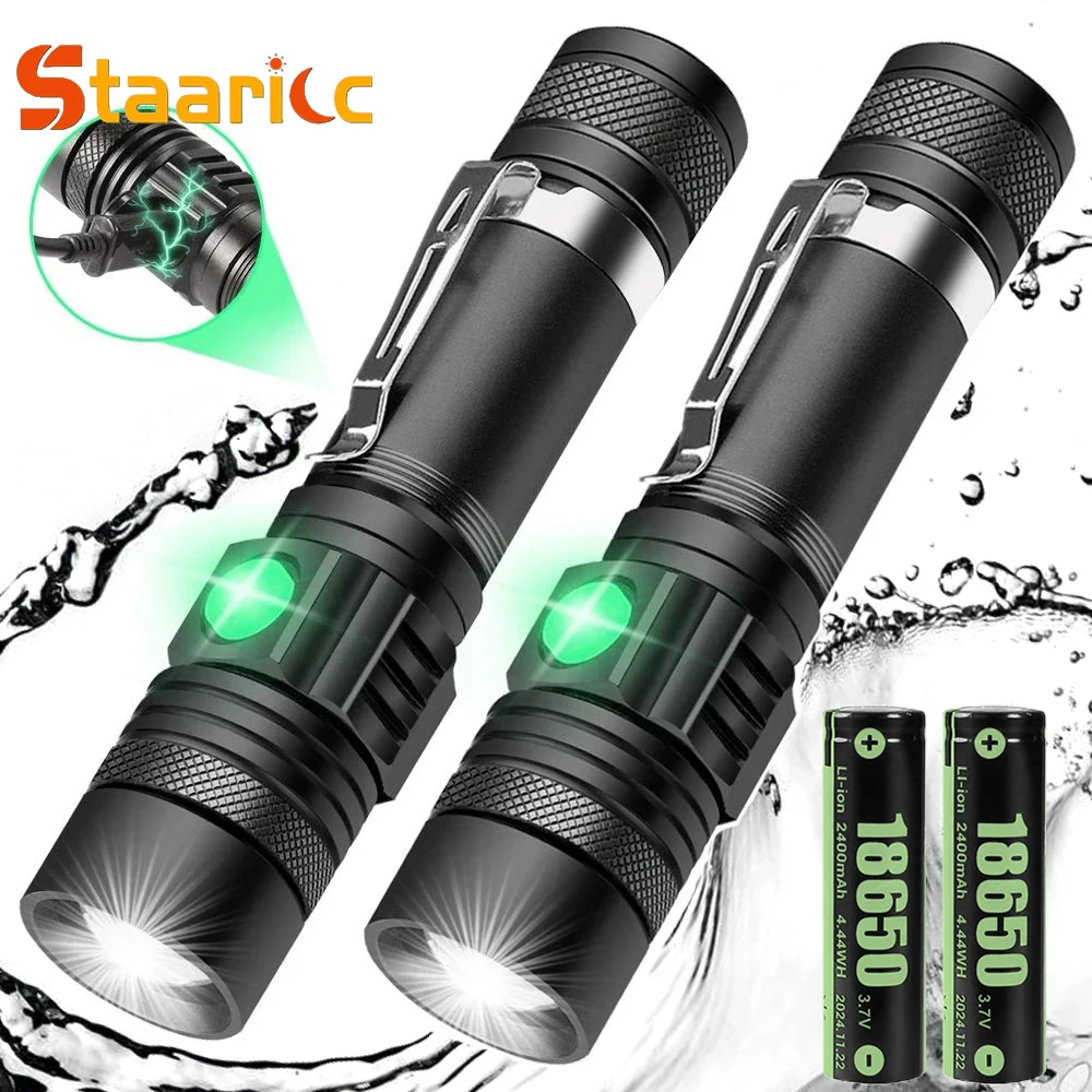

High Power Led Flashlights Zoomable Camping Torch With T6 LED Lamp Beads Waterproof 4 Lighting Modes Multi Function USB Charge