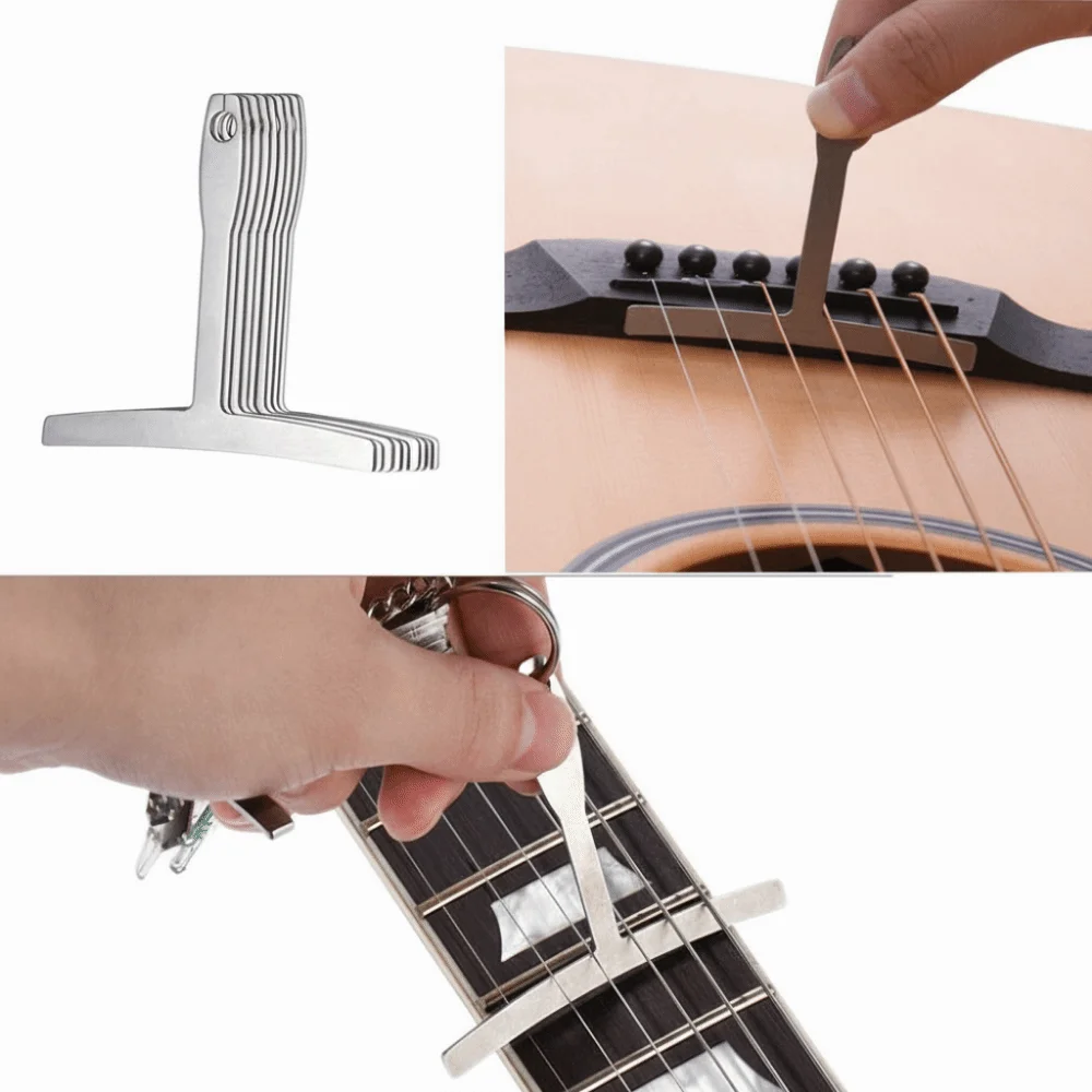 9Pcs Stainless Steel Guitar T-ruler Arc Measurement Professional Understring Radius Gauge Fretboard Measurement Precision