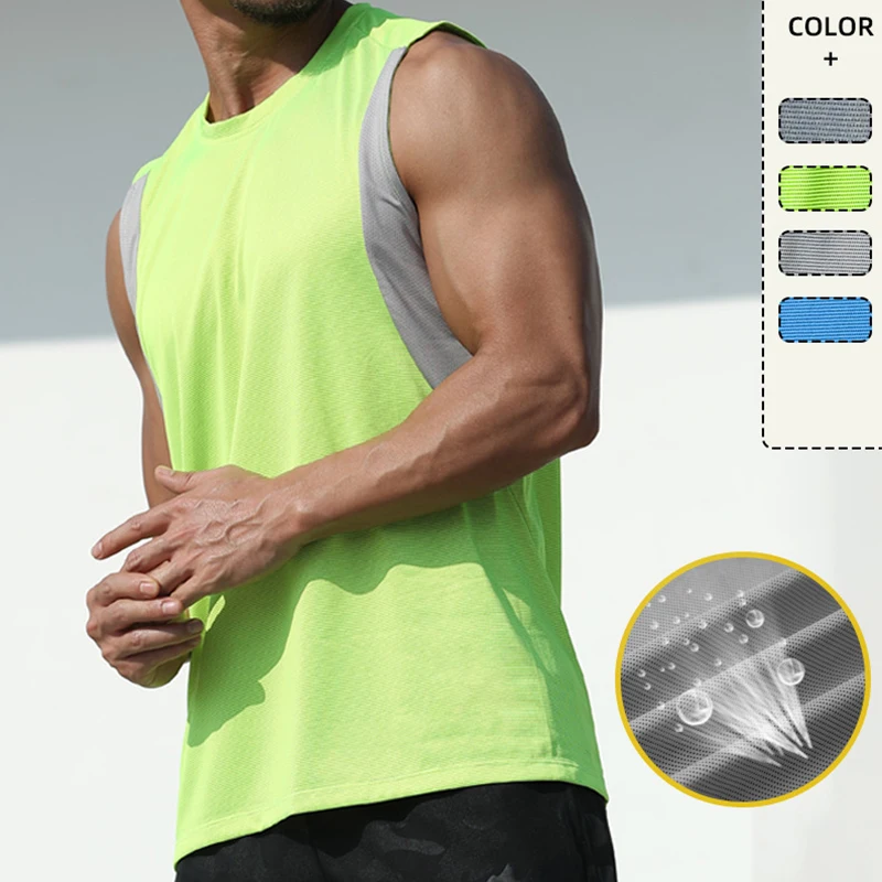 Men Sports Tank Tops Ice silk Mesh Gym Stringer Round Neck Sleeveless Shirt Fitness Vest Muscle Singlets for Men Clothing