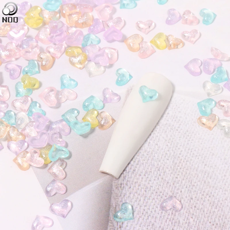 100pcs 3D Peach Heart Nail Rhinestones Discoloration Wedding Heart Decoration Nails Art Diamonds Manicure DIY Luminous Shine