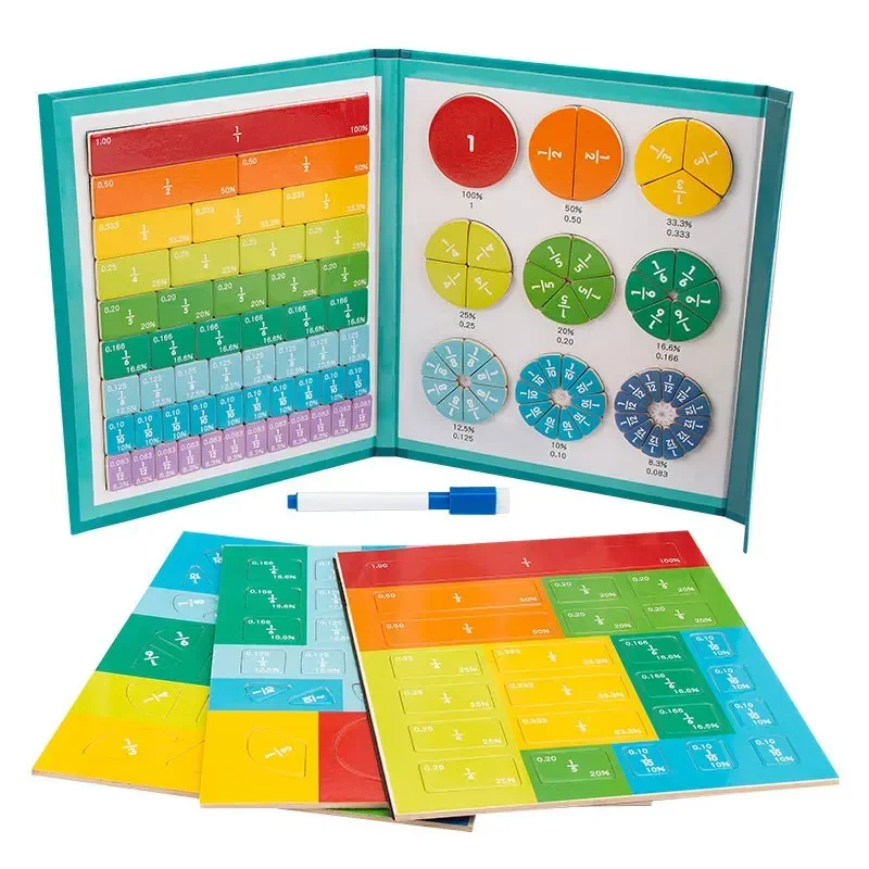 Kinderen Magnetische Fractie Leren Wiskunde Speelgoed Houten Fractie Boek Set Parochie Leermiddelen Rekenkunde Leren Educatief Speelgoed