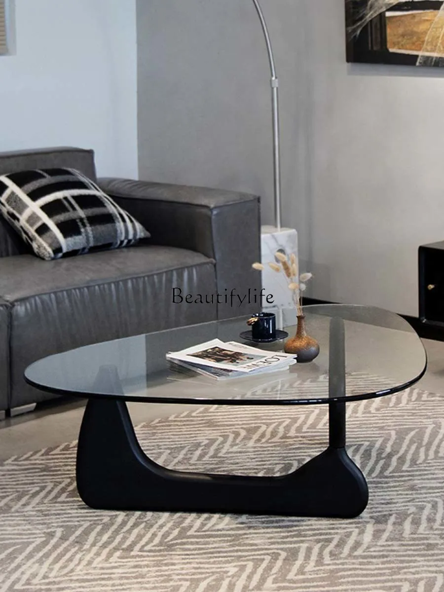 

Tempered Glass Coffee Table Nordic Light Luxury Triangle Wooden Shaped Tea Table