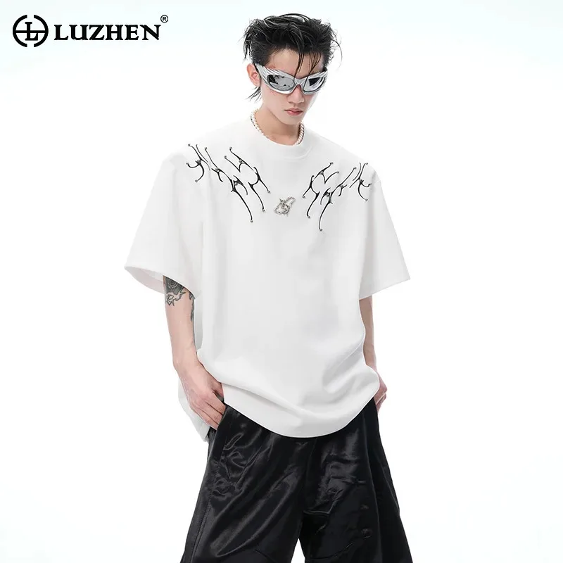 

LUZHEN Patchwork Sleeve Original Design Short Personalized T-shirts Pattern Men's 2025 New Fashion Streetwear Loose Tops JY2608
