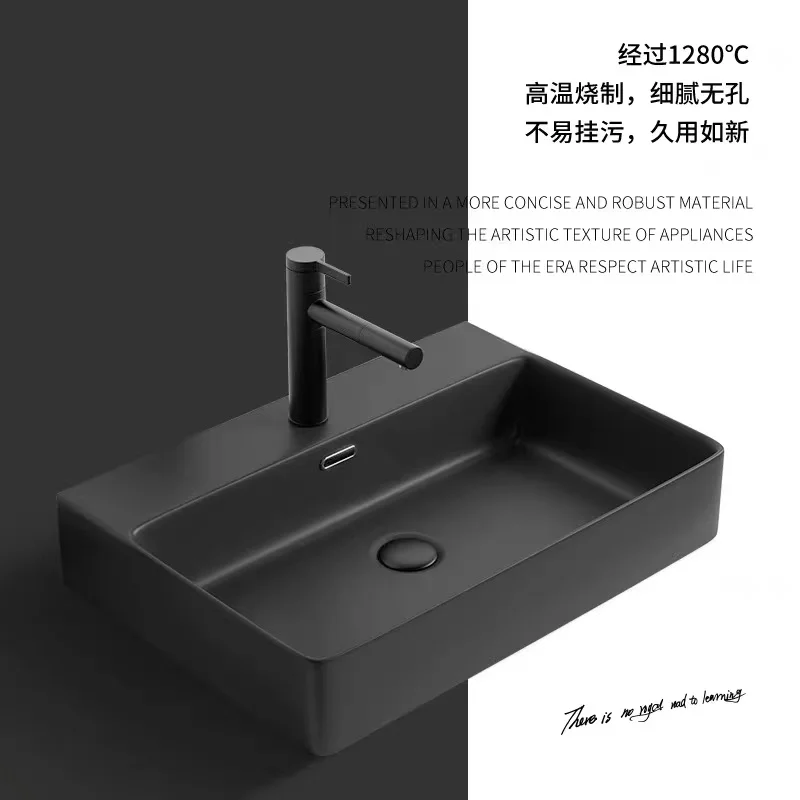 Hot Selling Rectangular Modern Design Ceramic Bathroom Counter Top Hand Wash Basin Customized Color Matt Black For Home