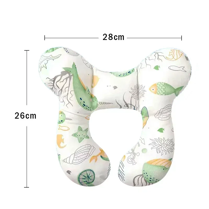 Almohada de bebé de dibujos animados, almohada de viaje en forma de U para niños, almohada de cochecito multifuncional de algodón suave para coche de viaje para bebé