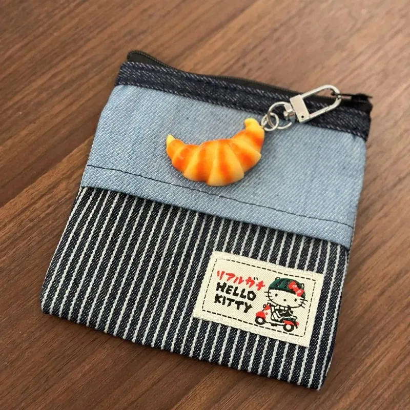 헬로 키티 동전 가방 카와이 데님 보관 가방 애니메이션 립스틱 헤드폰 가방 휴대용 레트로 다용도 보관 가방 소녀 선물