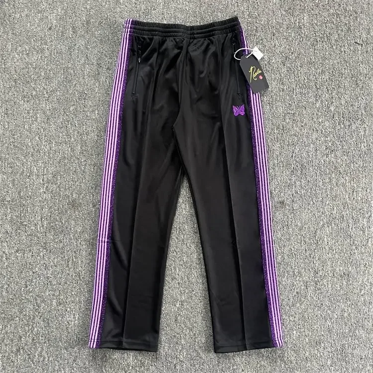 Flash Purple Edge Woven Sports Pants With Casual Drawstring Straight Leg Pants, Versatile For Men And Women