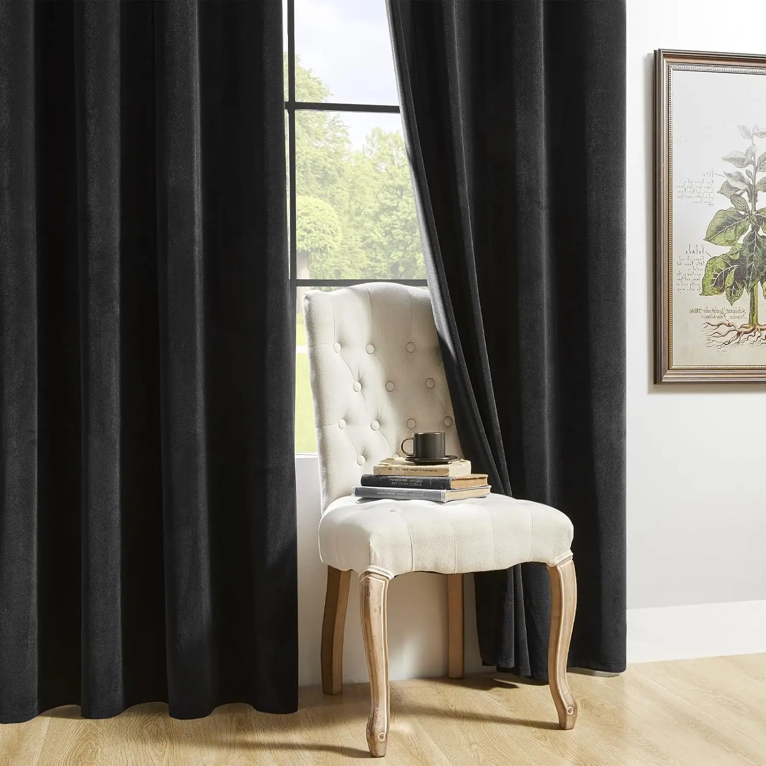 Black Velvet Curtains 84 inch Length 1 Panels, Luxury Blackout Rod Pocket Curtains, Super Soft Room Darkening Drapes for Living