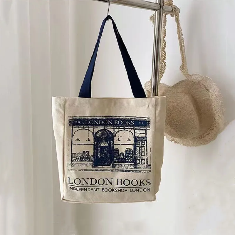 Women Canvas Handbags Shoulder Bag London Books Print Ladies Casual Tote Bag Female Handbag Shopping Bag Student School Bags view 3