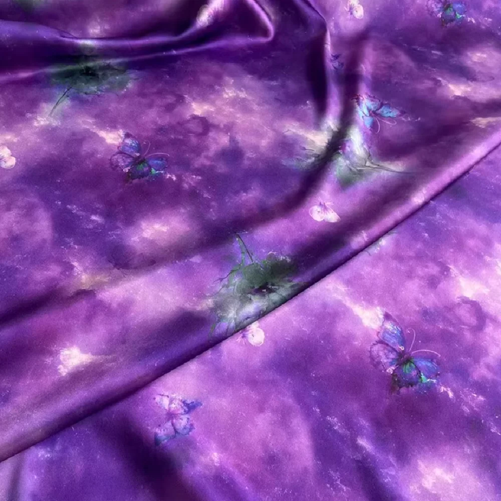 

Искусственный романтический принт, лучшее качество, шелковая эластичная атласная ткань из чистого спандекса для женщин, современная очаровательная одежда