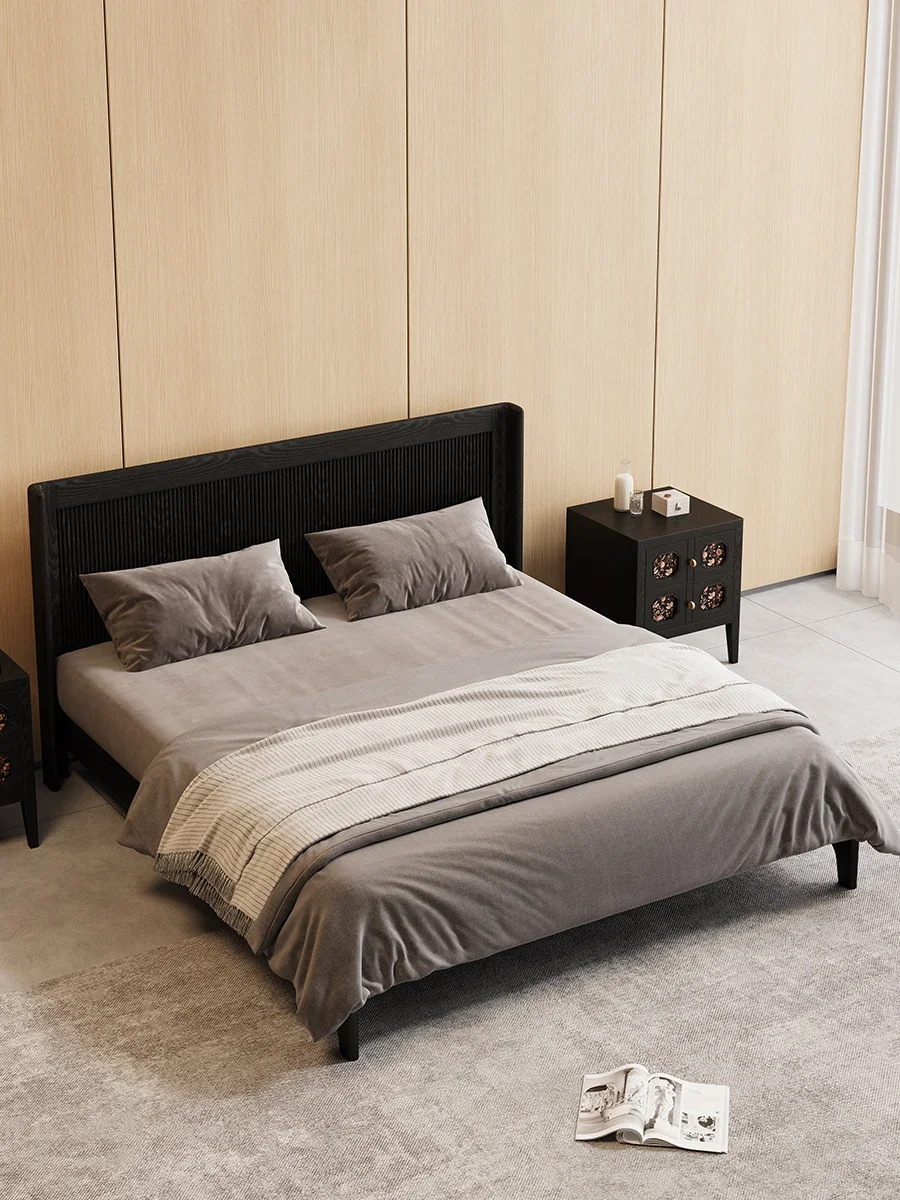 black solid wood bed 1.5 master bedroom h