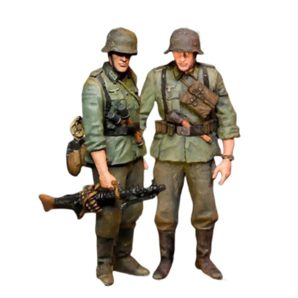 1/35 Resin Figure Assembled Model Kit Military Mini Statue Machine Gunner 2 People Unassembled and Unpainted Miniature Toy N862