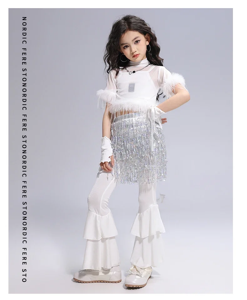Pailletten-Jazz-Tanzkostüm für Mädchen, schmal geschnitten, Kpop-Girlgroup-Bühnenoutfit, kurzer Rock, Laufsteg-Show-Tanzkleidung – Detail 12
