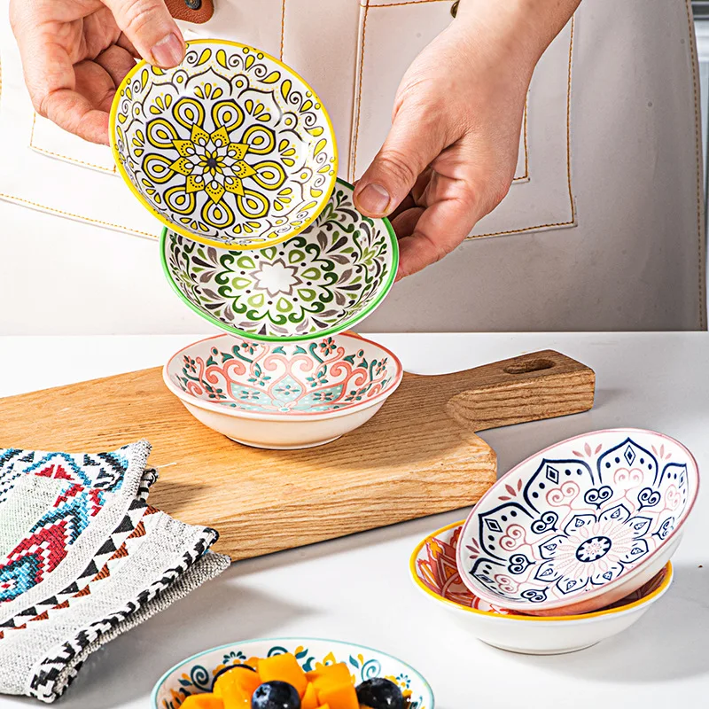 Vintage household ceramic tableware rice bowl, Moroccan Bohemian rice bowl, flavor dish, dipping dish, seasoning dish
