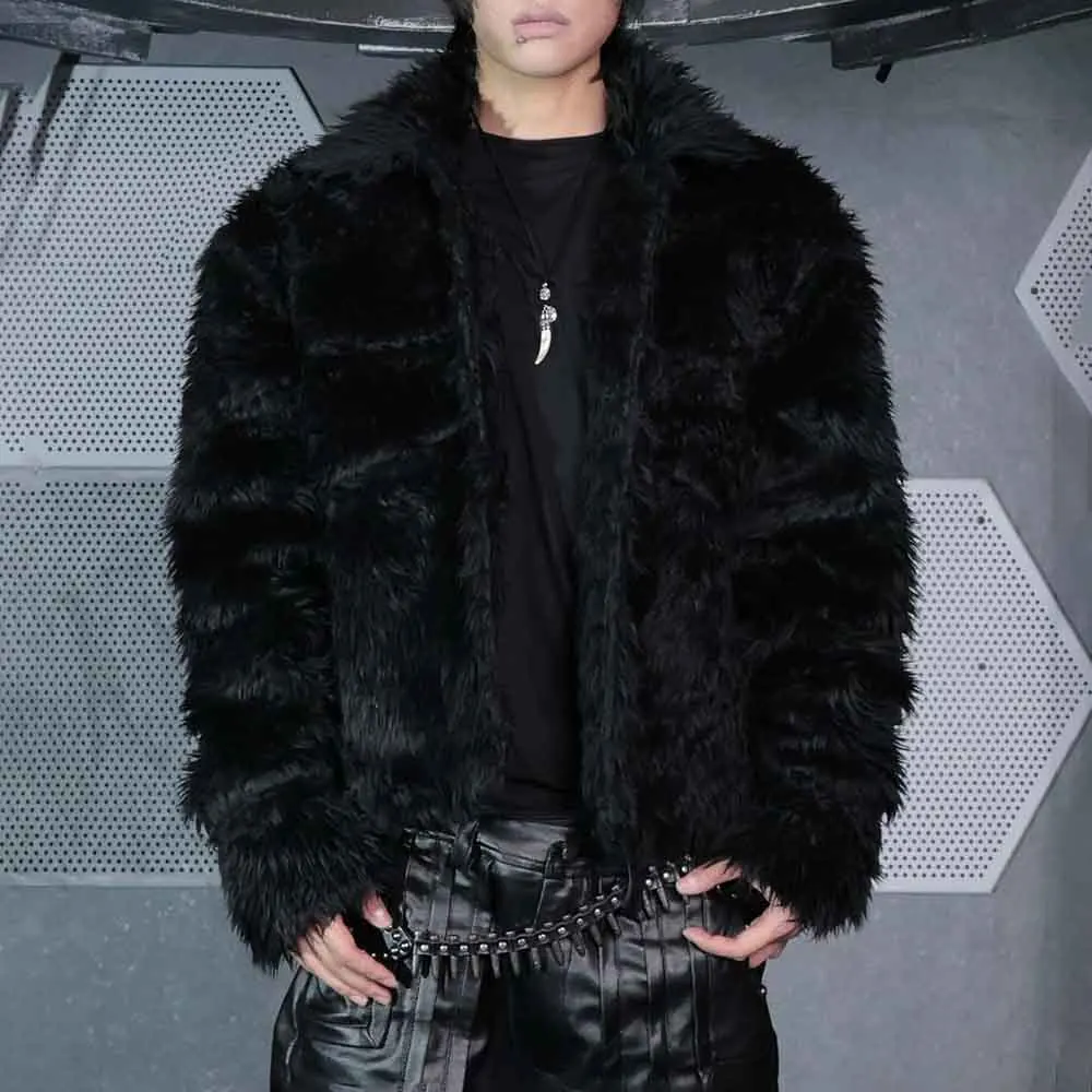 

2025 Winter New Men's Solid Color Long-Sleeved Fur Coat American Retro Fashion Trendy High Street Loose Casual Niche Men's Top