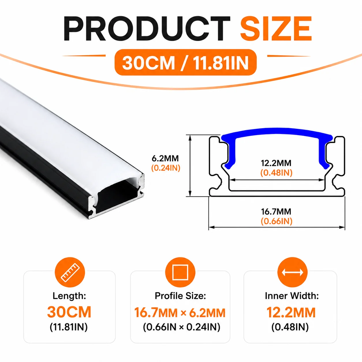 LED Aluminum Profile 30cm U Shape Corner for 5050 2835 LED Strip Bar Lamp Channel Holder White/Black Cover