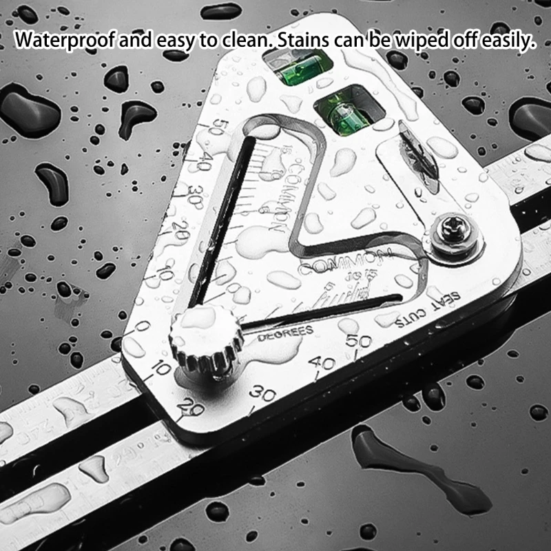 Triangular Measuring Device With Angles Calculator Bubble Level And Ruler Features Stainless Construction