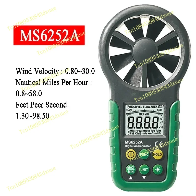 MS6252A MS6252B Digital Anemometer Wind Speed Meter Air Volume Ambient Temperature Humidity Tester with USB Interface