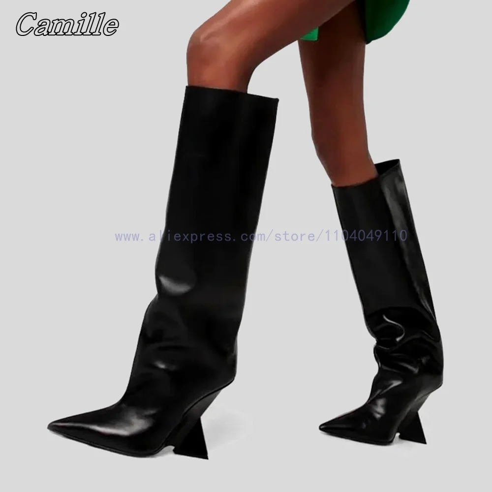 

Pointed Toe Strange Heel Slip On Sexy Knee High Boots Autumn New Fashion Catwalk Style Modren Boots Large Size Solid Casual Boot