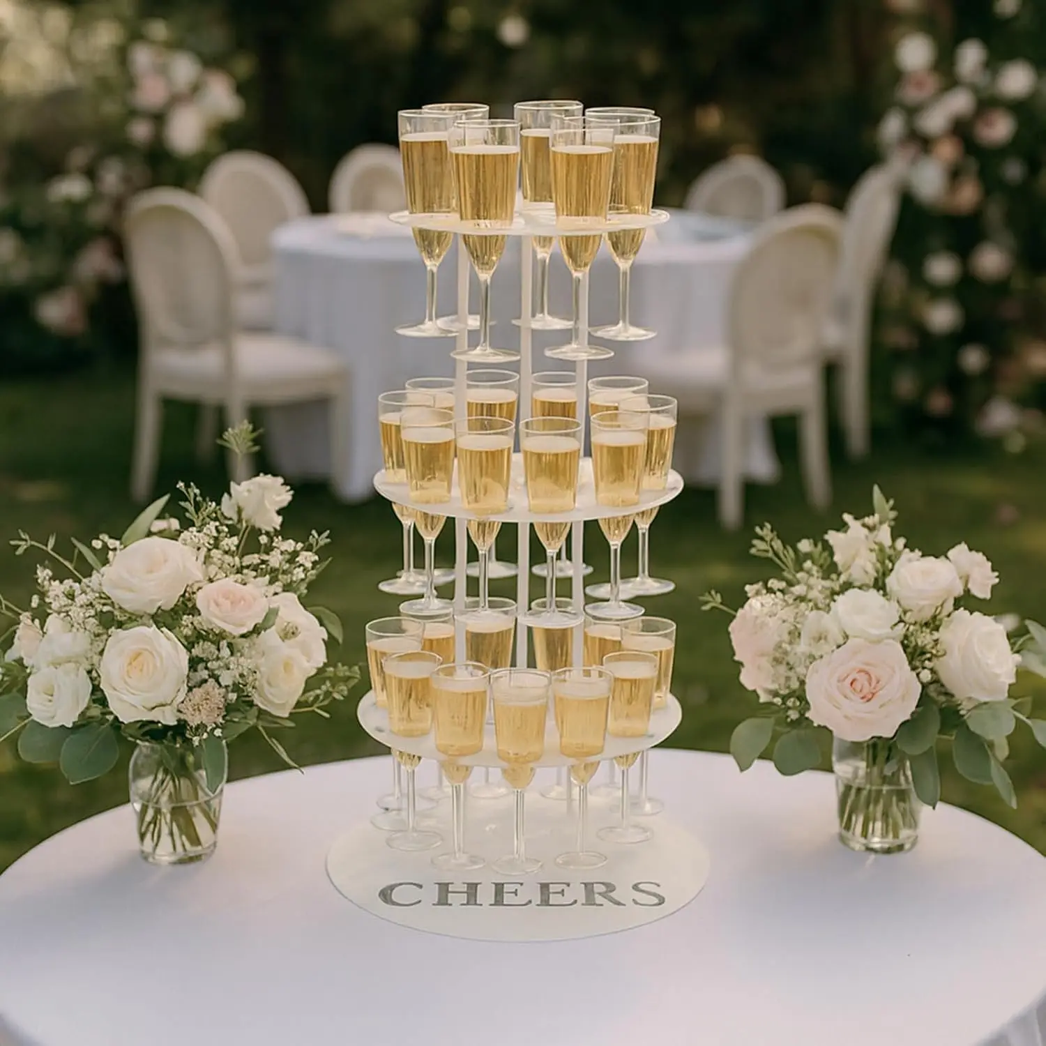 حامل فلوت شامبانيا من 3 طبقات، عرض حفلات أبيض لحفلات الزفاف والمناسبات، يحمل 32 كوبًا #2