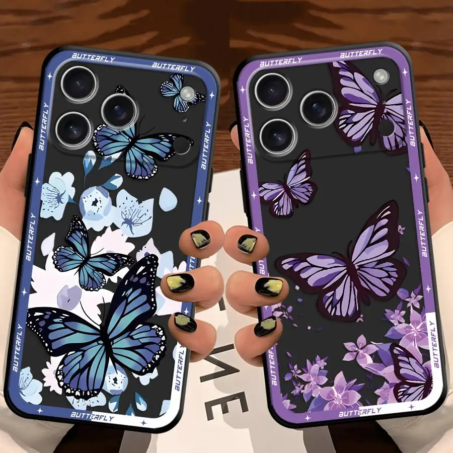 

Чехол для iPhone 15, 16, 14 Plus 7, 8 XS Max 17Air XR 13 12 11 17 Pro Max, черный мягкий чехол для телефона INS в стиле ретро с бабочкой