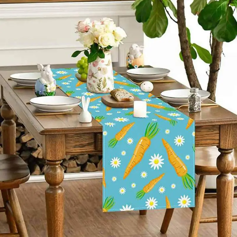 Easter Table Runner Carrot Flowers Table Cloth For Indoor Home 13x72 Inch Rustic Table Runner Decorative Table Runners For