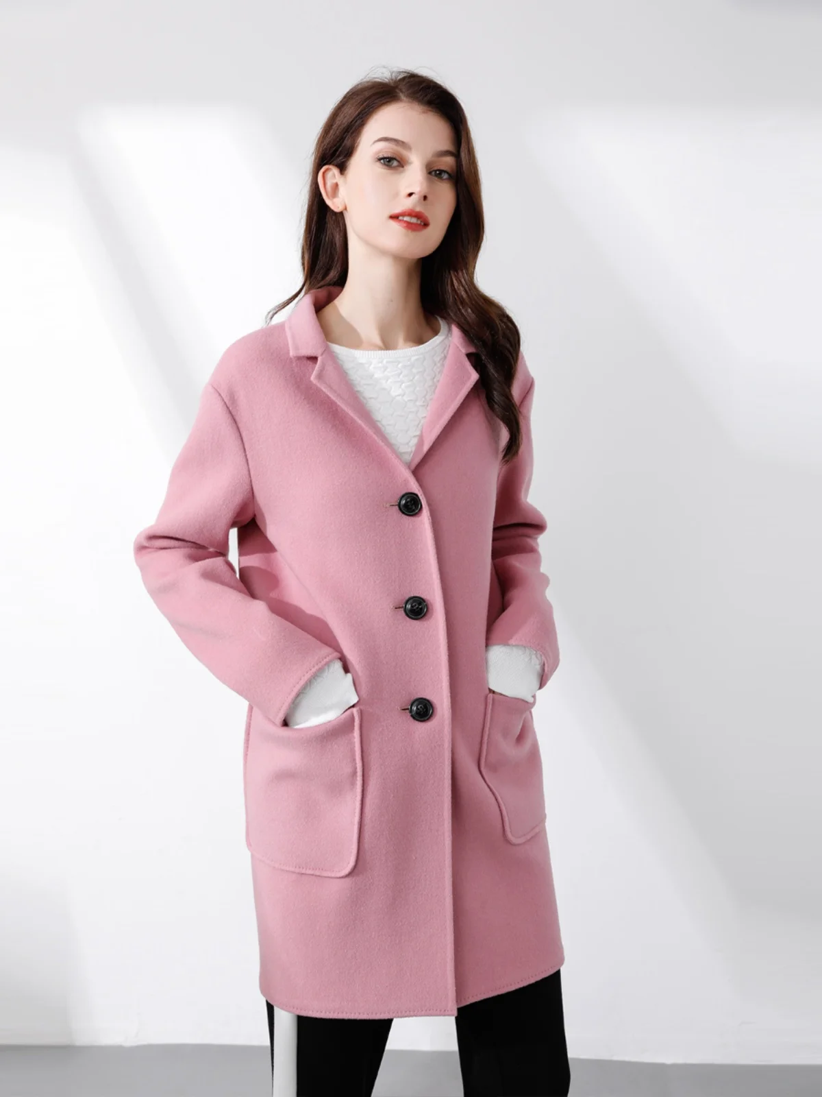 

Pure Wool Double-Faced Tweed Coat Single-Button Mid-Length Jaet Floral And Cloud Commute Sle Long Sve Suit Collar