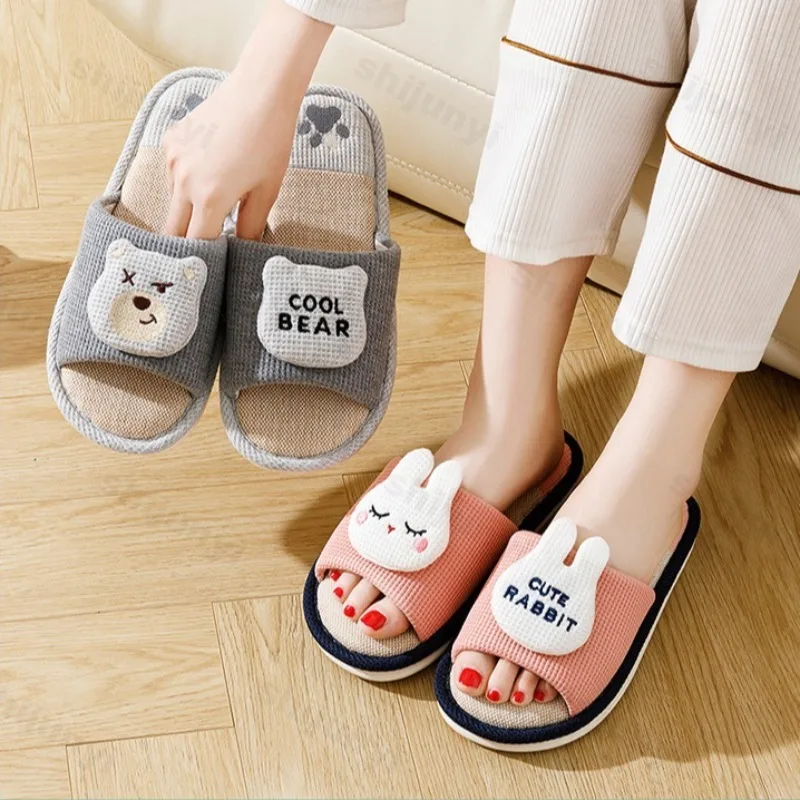 

Children Indoor Tiger Cotton Linen Slippers Anti-slip Cartoon Slippers Autumn Linen Floor Shoes Indoor Breathable Home Slippers