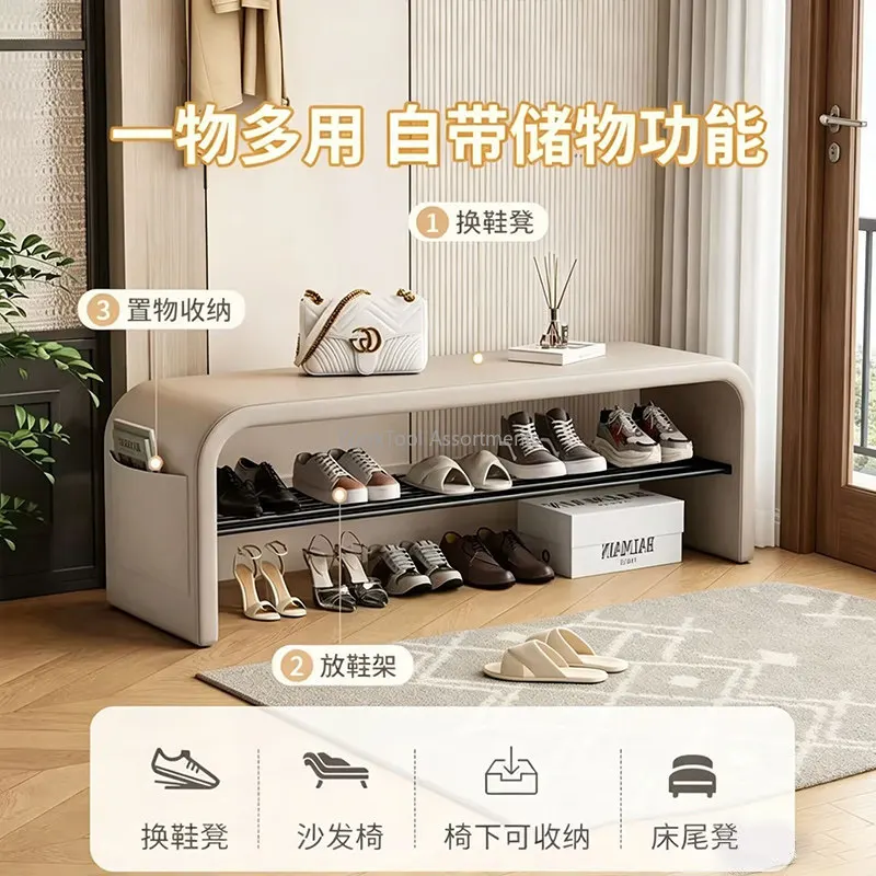 Home Entryway Shoe Storage Bench Long Upholstered Shoe Stool With Storage