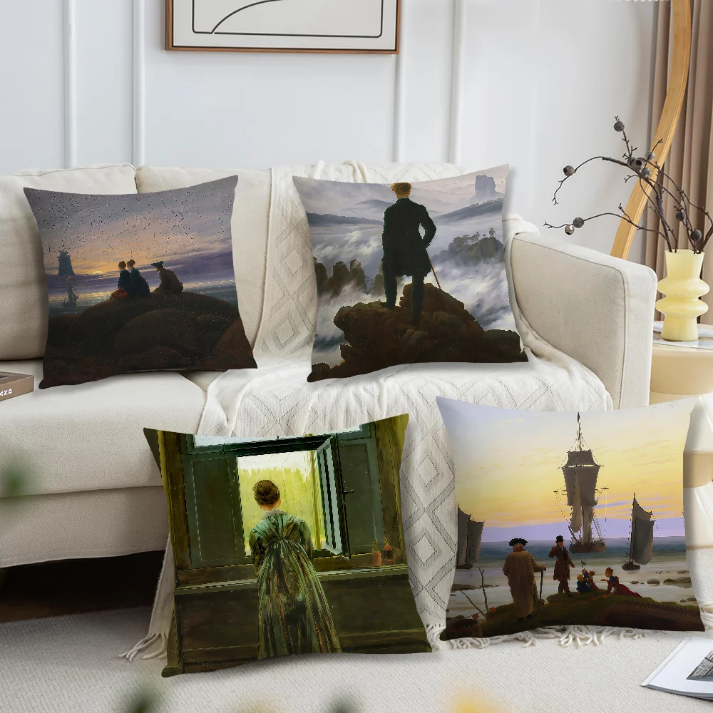 Painter C-Caspar David Friedrich Cushion Cover For Pillow Printing Sofa Decoration Home Car Room Coffee Office Nordic Simplicity