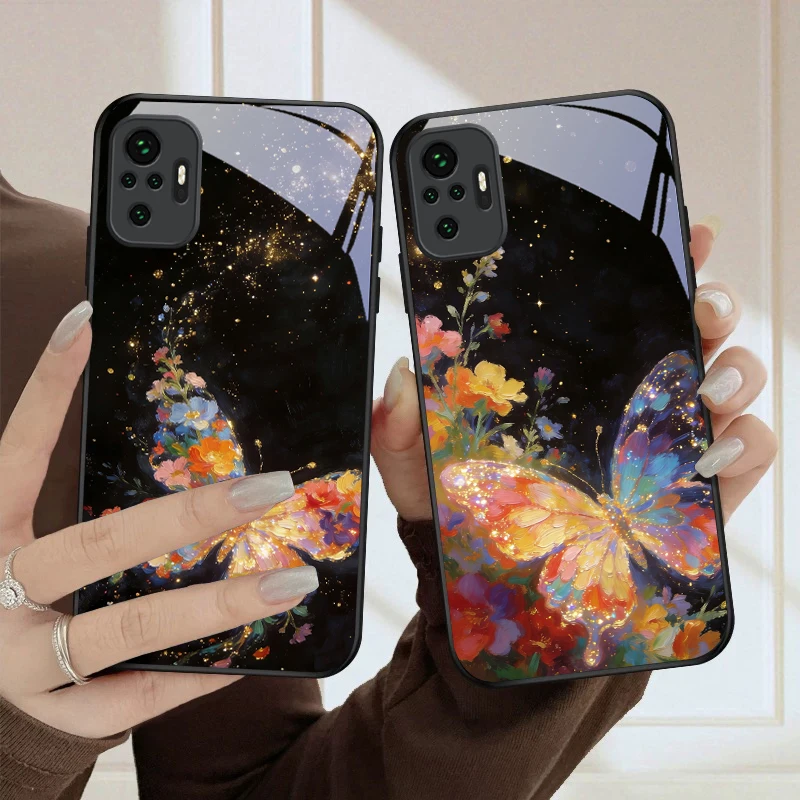 

The wings of a butterfly For Redmi Note 8 9 9S 12S 10 Pro 11 12 13 Pro+ 14 Pro K60 Ultra 13C 14C A3 12 13 Black Glass Phone Case