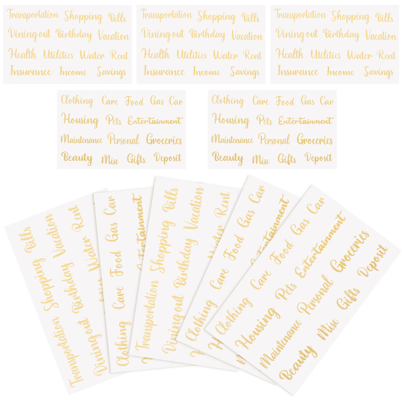 

10 листов золотых многофункциональных этикеток для классификации денежных средств в конвертах, для домашнего и повседневного использования, самоклеящиеся