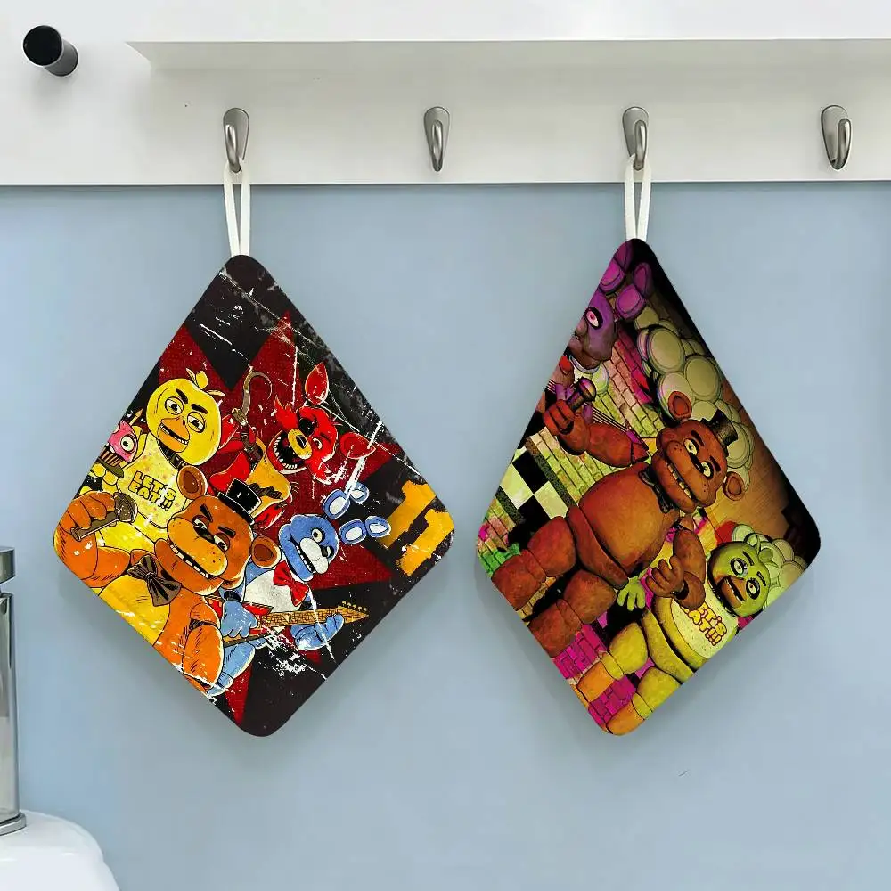 Fnaf F-Five N-Nights-At F-Freddys Anime Hanging Kitchen Towel, Polyester Cotton Material, Wear Resistant Wiping Towel for Home
