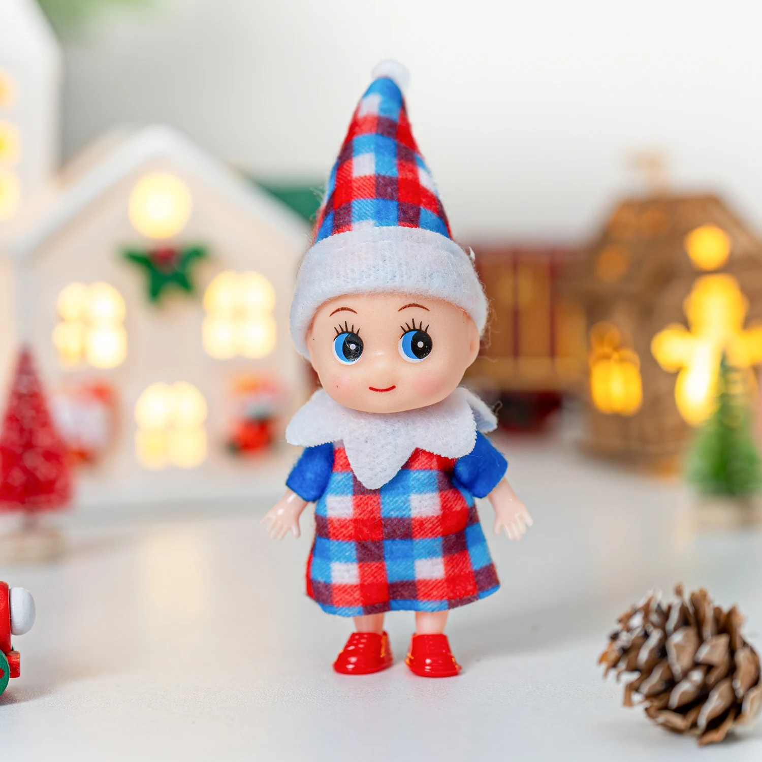 4/5/6 Pcs Mini Baby Elf Christmas Doll Mini Miniature Plaid Accessories Green and Red Suitable for Xmas New Year Decor Gift