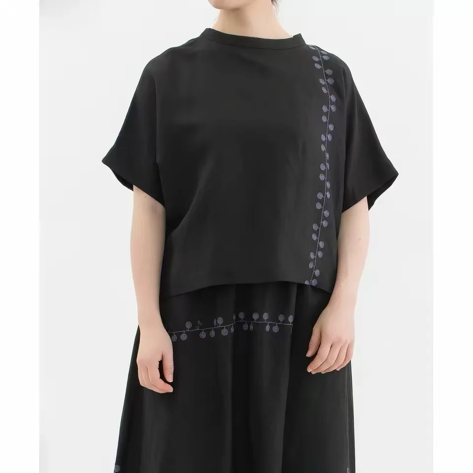 

Sweet Style Pure Cotton Short Sleeve Embroidered Shirt Women's Fashionable Stand Collar Breathable Skin-friendly Summer New A...