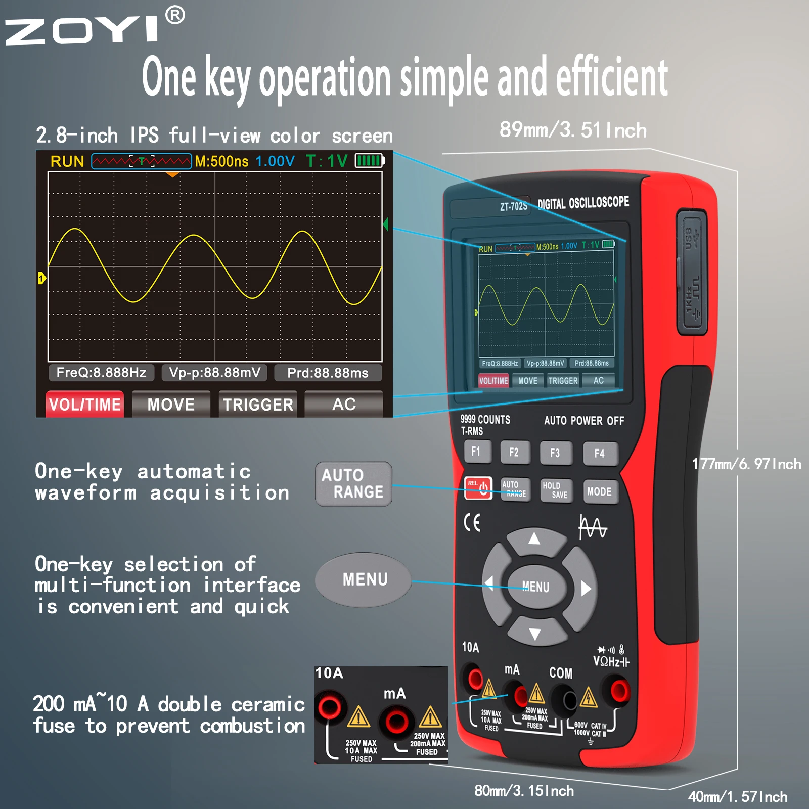 ZT 702s 2in1 Digital Oscilloscope Multimeter 9999 Counts  Multimetro Meter 48M/S Waveform Data Storage and ZT-Y is a Multimeter