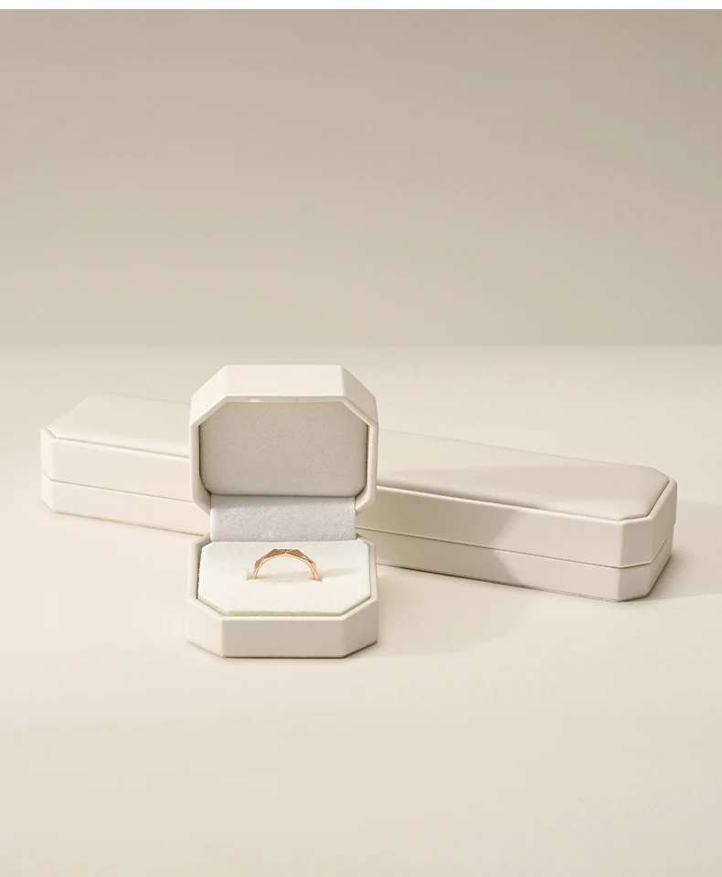Oirlv Single and Double Ring Box PU Leather Wedding Jewelry Box Organizer Case Gift Jewelry Ring Box for Engagement Customizable