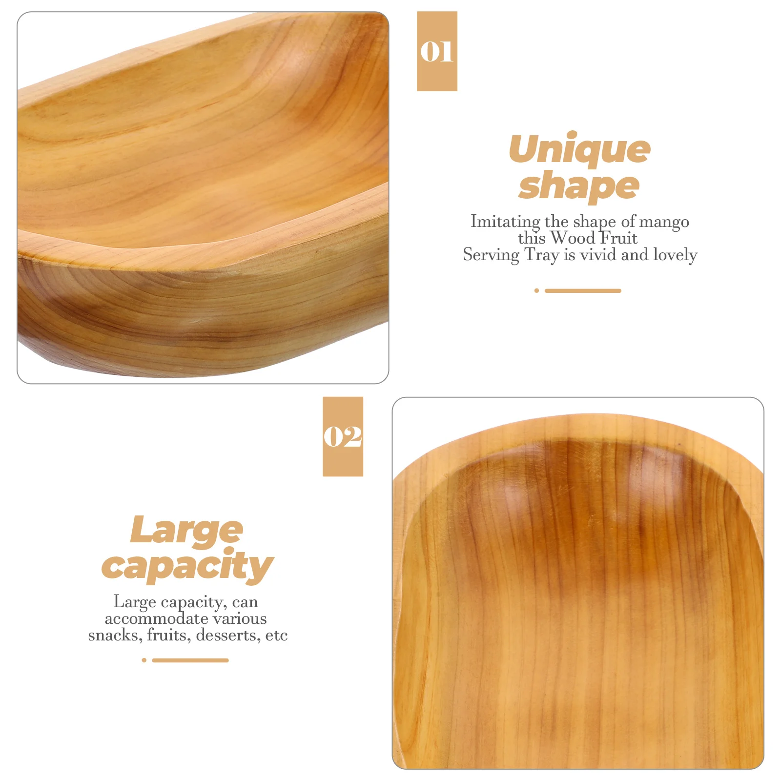 

Wood Fruit Serving Tray Mango Shape Large Capacity Anti-Skid Rustic Wooden Bowl Fruit Display Snack Dessert Tray