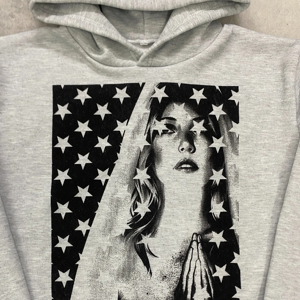 Autumn Winter Women Retro Hooded Sweatshirt Portrait Star Print Pullover Hoodie Y2K Streetwear For Daily Street Casual Wear