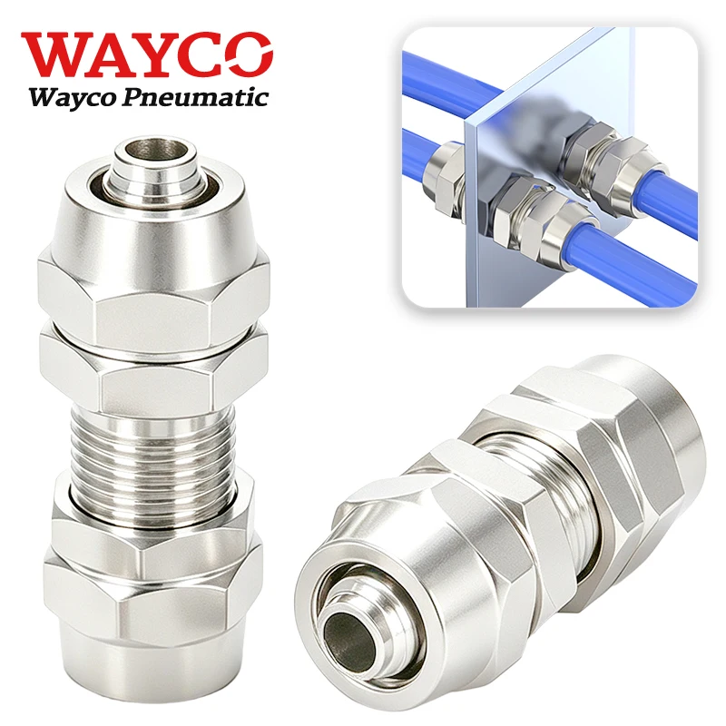 5PCS Pneumatic Fittings Connectors OD 4mm 6mm 8mm 10mm 12mm Brass Straight Bulkhead Quick Push In Connection For Air Hose Tube